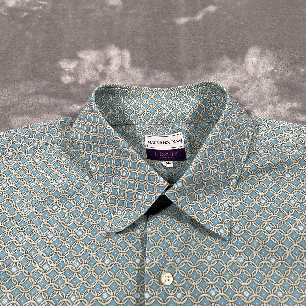 Maus Hoffman Shirt Mens XXL Blue Liberty Art Fabrics All Over Print Casual